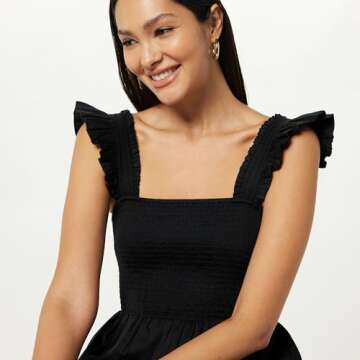 The Drop Women's Kari Ruffled-Shoulder Smocked Mini Dress Black, S