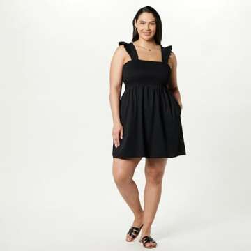 The Drop Women's Kari Ruffled-Shoulder Smocked Mini Dress Black, S