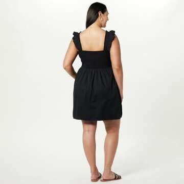 The Drop Women's Kari Ruffled-Shoulder Smocked Mini Dress Black, S