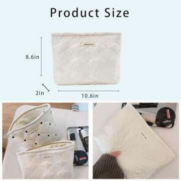 uekeboag White Quilted Cotton Makeup Pouch,Coquette Quilted Toiletry Bag for Women and Girls, Floral...