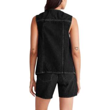 Tankaneo Denim Vest for Women Casual V Neck Jacket