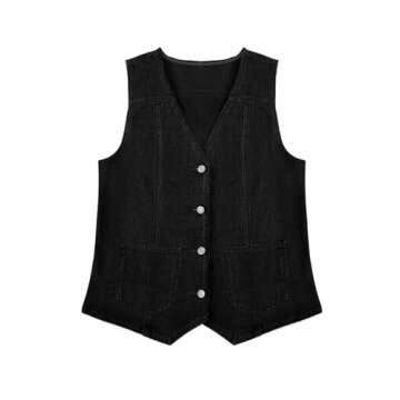 Tankaneo Denim Vest for Women Casual V Neck Jacket
