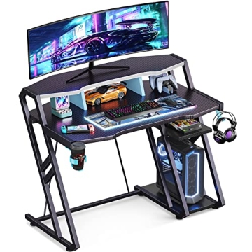 MOTPK Gaming Desk with Storage Shelf 39 inch - Ergonomic Gamer Table