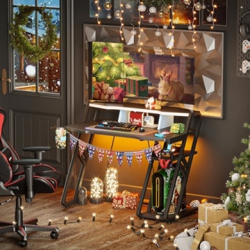 Ergonomic MOTPK Gaming Desk with Storage and Monitor Shelf