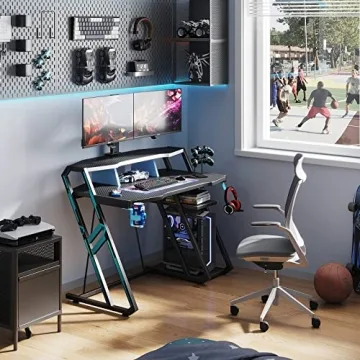 Ergonomic MOTPK Gaming Desk with Storage and Monitor Shelf