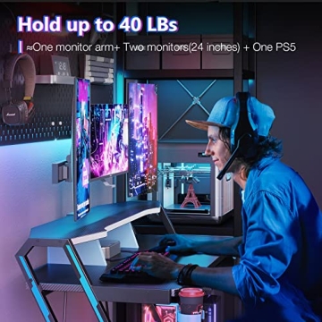 Ergonomic MOTPK Gaming Desk with Storage and Monitor Shelf