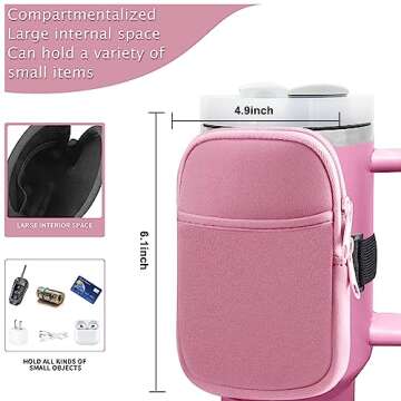 WEILNELL Water Bottle Pouch For Stanley Accessories,Tumbler Pouch With Pocket,Armband Key Card Bag,Compatible With A Variety Of Water Bottles, Gym Water Bottles,Stanley Tumbler (Pink)