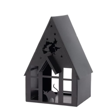 Boston International Halloween Village Black Metal Haunted Cottage Decoration, 5.5" x 8.25"