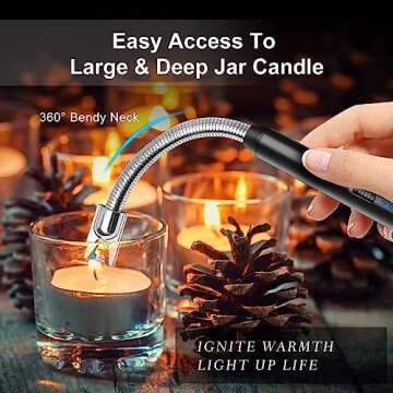 Candle Lighter, Upgraded USB Charging Arc Lighter with 360° Flexible Neck, Suitable Ignite Light Candles Gas Stoves Camping Cooking Barbecue Fireworks Flame