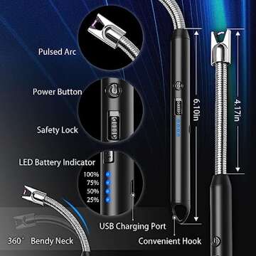 Candle Lighter, Upgraded USB Charging Arc Lighter with 360° Flexible Neck, Suitable Ignite Light Candles Gas Stoves Camping Cooking Barbecue Fireworks Flame