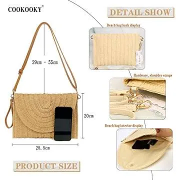COOKOOKY Straw Clutch Handbag Summer Beach Straw Purse for Women woven Envelope Bag (Light brown bag...