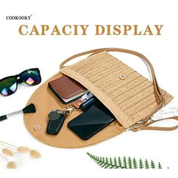COOKOOKY Straw Clutch Handbag Summer Beach Straw Purse for Women woven Envelope Bag (Light brown bag)