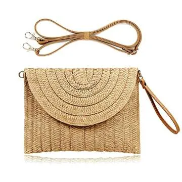COOKOOKY Straw Clutch Handbag Summer Beach Straw Purse for Women woven Envelope Bag (Light brown bag)