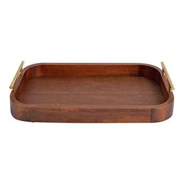Kate and Laurel Lipton Mid-Century Rectangle Wood Tray, 10" x 18, Walnut Brown and Gold, Decorative ...