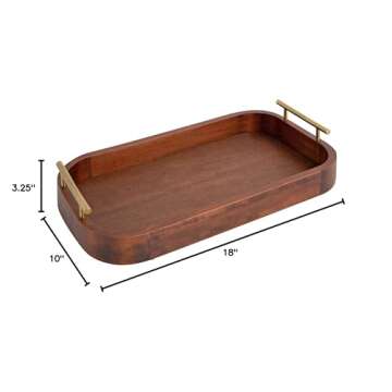Kate and Laurel Lipton Mid-Century Rectangle Wood Tray, 10" x 18, Walnut Brown and Gold, Decorative Accent with Rounded Edges