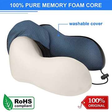 THEMONG YFO Updated 100% Pure Memory Foam Travel Pillow, Luxury Leather Neck Pillow with 3D Eye Mask, Earplugs, and Portable Bag, Comfortable 360 Degree Head Support Travel Pillows for Airplanes