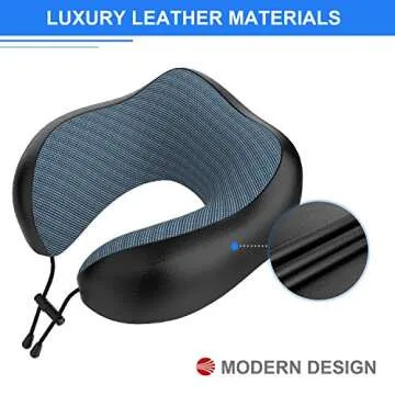 THEMONG YFO Updated 100% Pure Memory Foam Travel Pillow, Luxury Leather Neck Pillow with 3D Eye Mask, Earplugs, and Portable Bag, Comfortable 360 Degree Head Support Travel Pillows for Airplanes