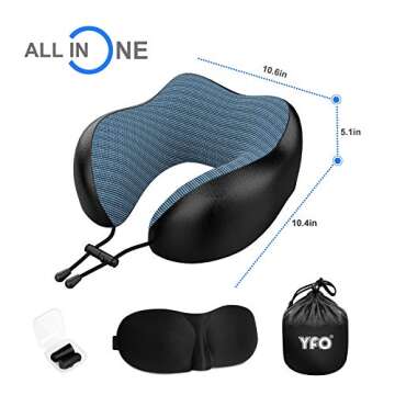 THEMONG YFO Updated 100% Pure Memory Foam Travel Pillow, Luxury Leather Neck Pillow with 3D Eye Mask, Earplugs, and Portable Bag, Comfortable 360 Degree Head Support Travel Pillows for Airplanes