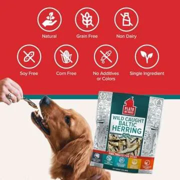 PLATO Pet Treats Fish Dog Treats - Air-Dried, Single Ingredient Dog Treat - with Omega 3 & 6 Fatty Acids to Support Skin and Coat - 100% Whole Fish - Wild Caught Baltic Herring Dog Treats - 8.5 oz