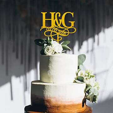 Personalised Gold Initials Wedding Cake Topper, Custom Two Initial and Date Monogram, Double Letter ...