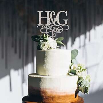 Personalised Gold Initials Wedding Cake Topper, Custom Two Initial and Date Monogram, Double Letter Engagement and Anniversary Wedding Party Decoration