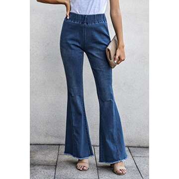 Shawhuwa Womens Denim Pants Jeans Stretch Bell Bottom Flared Jeans Destroyed Skinny Ripped Pants