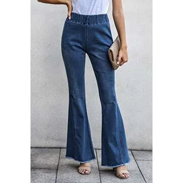 Shawhuwa Womens Denim Pants Jeans Stretch Bell Bottom Flared Jeans Destroyed Skinny Ripped Pants