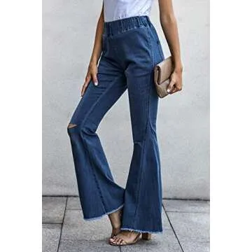 Shawhuwa Womens Denim Pants Jeans Stretch Bell Bottom Flared Jeans Destroyed Skinny Ripped Pants