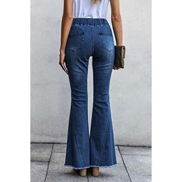 Shawhuwa Womens Denim Pants Jeans Stretch Bell Bottom Flared Jeans Destroyed Skinny Ripped Pants