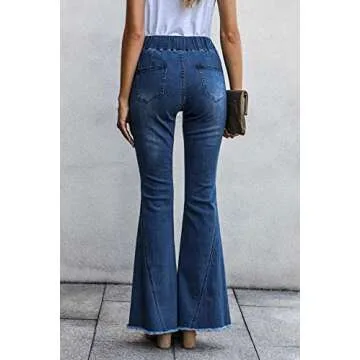 Shawhuwa Womens Denim Pants Jeans Stretch Bell Bottom Flared Jeans Destroyed Skinny Ripped Pants