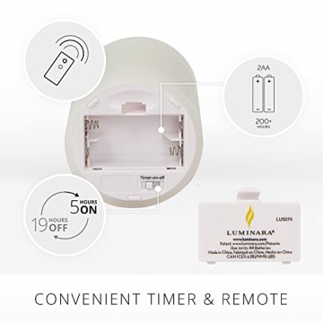 Luminara Realistic Artificial Moving Flame Pillar Candles - Set of 3 - Melted Top Edge, LED Battery Operated Lights - Unscented - Remote Included- 3" x 4.5", 3" x 5.5", 3" x 6.5" (White)