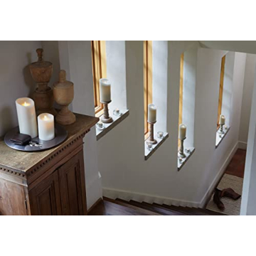 Luminara Realistic Artificial Moving Flame Pillar Candles - Set of 3 - Melted Top Edge, LED Battery Operated Lights - Unscented - Remote Included- 3" x 4.5", 3" x 5.5", 3" x 6.5" (White)