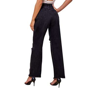 SweatyRocks Women's Ripped Straight Leg Jeans - High Waist Distressed Denim