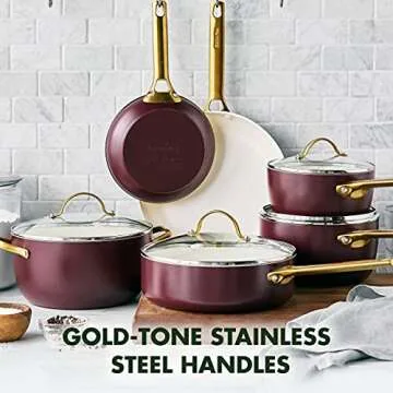 GreenPan Reserve Hard Anodized Healthy Ceramic Nonstick 10 Piece Cookware Pots and Pans Set, Gold Handle, PFAS-Free, Dishwasher Safe, Oven Safe, Merlot Purple