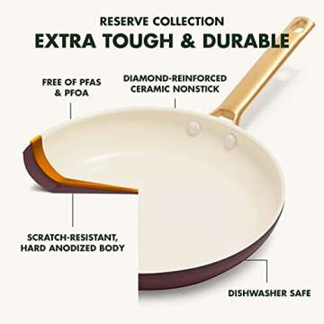 GreenPan Reserve Hard Anodized Healthy Ceramic Nonstick 10 Piece Cookware Pots and Pans Set, Gold Handle, PFAS-Free, Dishwasher Safe, Oven Safe, Merlot Purple