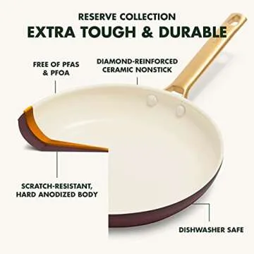 GreenPan Reserve Hard Anodized Healthy Ceramic Nonstick 10 Piece Cookware Pots and Pans Set, Gold Handle, PFAS-Free, Dishwasher Safe, Oven Safe, Merlot Purple