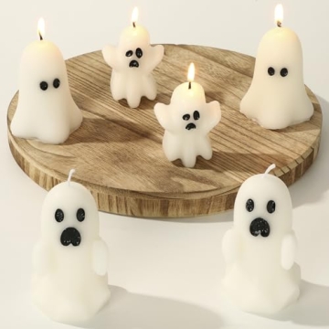 MTLEE 6 Pieces Large Halloween Ghost Candles Halloween Cute Ghost Decorative Tabletop Candle Set Hal...