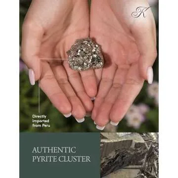 KALIFANO Natural Pyrite Cluster - High Energy Iron Piedra Pirita from Peru with Healing Properties (Information Card) Fools Gold Rock Reiki Crystal Used for Increased Willpower and Manifestation