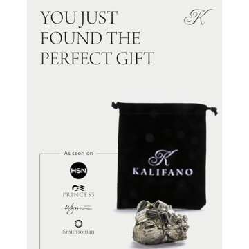 KALIFANO Natural Pyrite Cluster - High Energy Iron Piedra Pirita from Peru with Healing Properties (Information Card) Fools Gold Rock Reiki Crystal Used for Increased Willpower and Manifestation