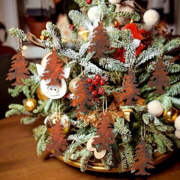 Syhood Rustic Metal Christmas Tree Ornaments - 12 Pcs