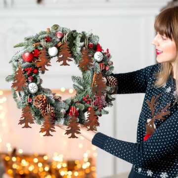 Syhood Rustic Metal Christmas Tree Ornaments - 12 Pcs