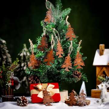 Syhood Rustic Metal Christmas Tree Ornaments - 12 Pcs