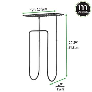 mDesign Steel Wall Mount Towel Rack Holder Organizer with Basket Shelf Storage for Bathroom, Kitchen, Laundry Room - Holds Towels, Washcloths, Hand Towels - Concerto Collection - Matte Black