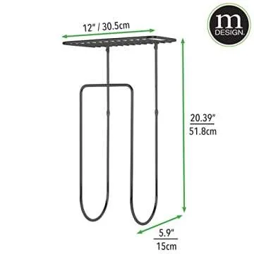 mDesign Steel Wall Mount Towel Rack Holder Organizer with Basket Shelf Storage for Bathroom, Kitchen, Laundry Room - Holds Towels, Washcloths, Hand Towels - Concerto Collection - Matte Black