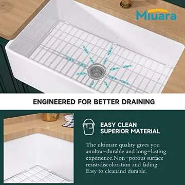 Miuara Farmhouse Sink 30 Inch - Widen Farm Sink 30"x20"x10", White Farmhouse Sink Single Bowl, Fireclay Apron Sink, Farmer Barn Sink, Undermount Kitchen Sink Reversible,for Kitchen