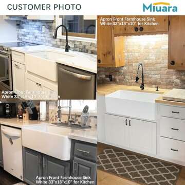 Miuara Farmhouse Sink 30 Inch - Widen Farm Sink 30"x20"x10", White Farmhouse Sink Single Bowl, Fireclay Apron Sink, Farmer Barn Sink, Undermount Kitchen Sink Reversible,for Kitchen