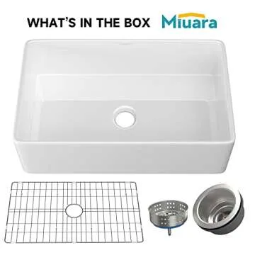 Miuara Farmhouse Sink 30 Inch - Widen Farm Sink 30"x20"x10", White Farmhouse Sink Single Bowl, Fireclay Apron Sink, Farmer Barn Sink, Undermount Kitchen Sink Reversible,for Kitchen