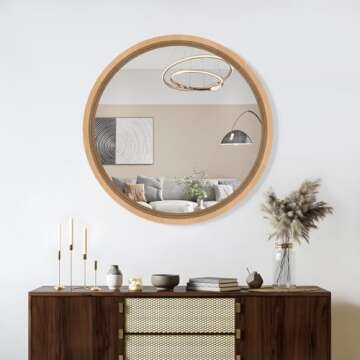 FUWU HOME 20" Rustic Round Wood Wall Mirror for Any Room
