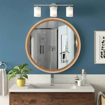 FUWU HOME 20" Rustic Round Wood Wall Mirror for Any Room