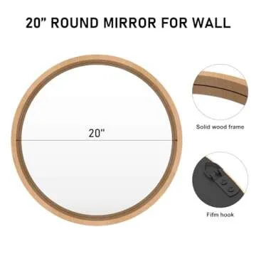 FUWU HOME 20" Rustic Round Wood Wall Mirror for Any Room